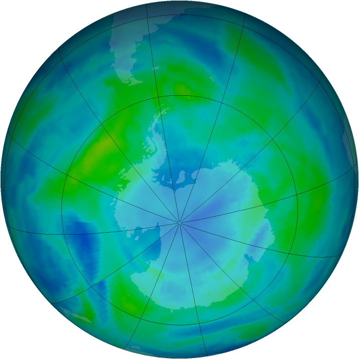 Antarctic ozone map for 09 April 1997